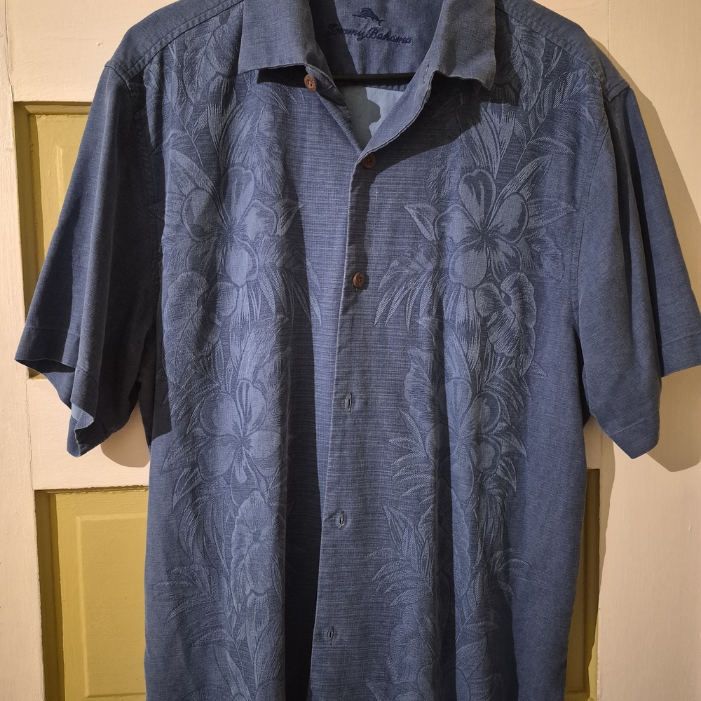 Silk Tommy Bahama Blue Floral Short-Sleeve Button Up Shirt